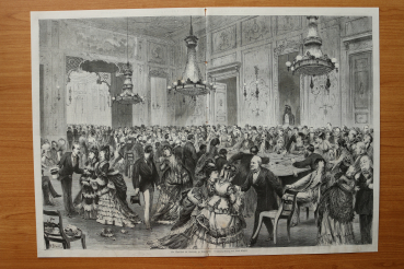 Holzstich Wiesbaden 1871 Spielsaal im Kurhaus Hessen